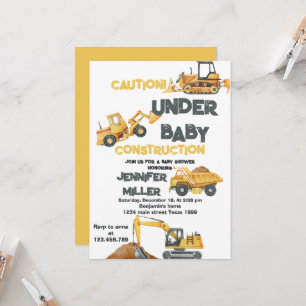 Invitation Baby shower de canon à pompe jaune de construction