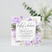 Invitation Baby shower de Carré Floral Rose violet (Debout devant)