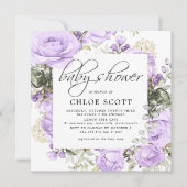 Invitation Baby shower de Carré Floral Rose violet (Devant)