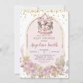 Invitation Baby shower de carrousel boho rose et or (Devant)