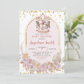 Invitation Baby shower de carrousel boho rose et or (Debout devant)