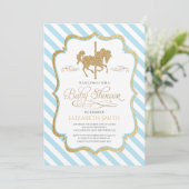 Invitation Baby shower de carrousel d'or bleu (Debout devant)