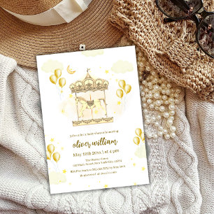 Invitation Baby shower de carrousel magique Gold Elegant