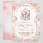 Invitation Baby shower de carrousel magique rose e (Devant / Derrière)