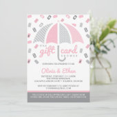 Invitation Baby shower de carte-cadeau, rose, gris (Debout devant)