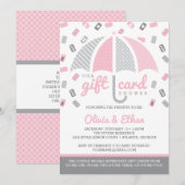 Invitation Baby shower de carte-cadeau, rose, gris (Devant / Derrière)
