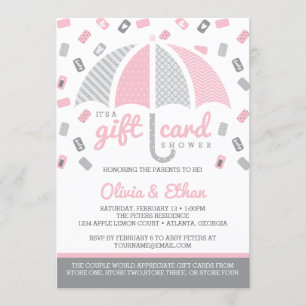 Invitation Baby shower de carte-cadeau, rose, gris
