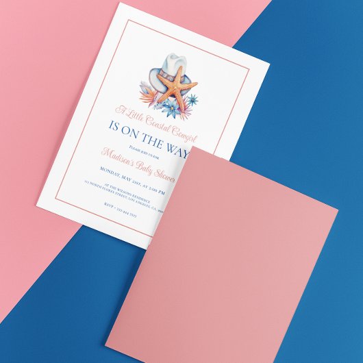 Invitation Baby shower de Casquette et de coquillages côtiers