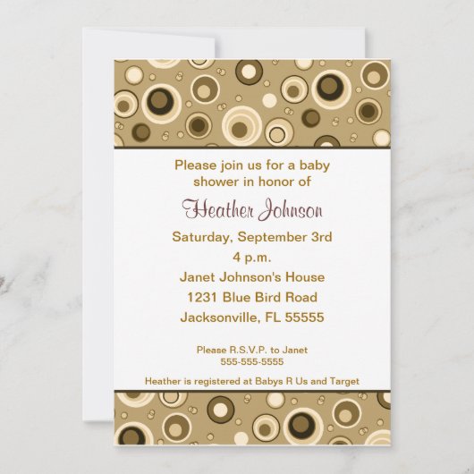 Invitation Baby shower de cercles - brun (Devant)