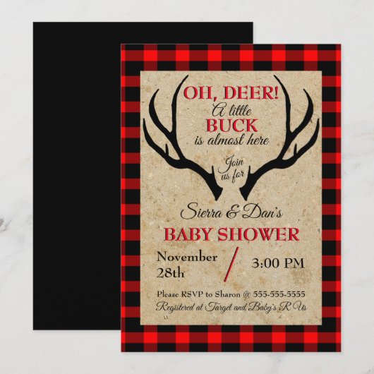 Invitation Baby shower de cerfs Buck Boy (Devant / Derrière)
