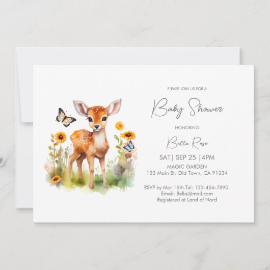 Invitation Baby shower de cerfs d'animaux de bois (Devant)