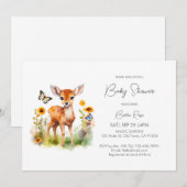 Invitation Baby shower de cerfs d'animaux de bois (Devant / Derrière)