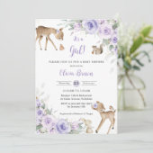 Invitation Baby shower de cerfs d'animaux de bois floraux pou (Debout devant)