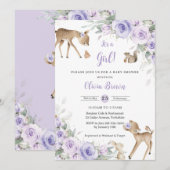 Invitation Baby shower de cerfs d'animaux de bois floraux pou (Devant / Derrière)