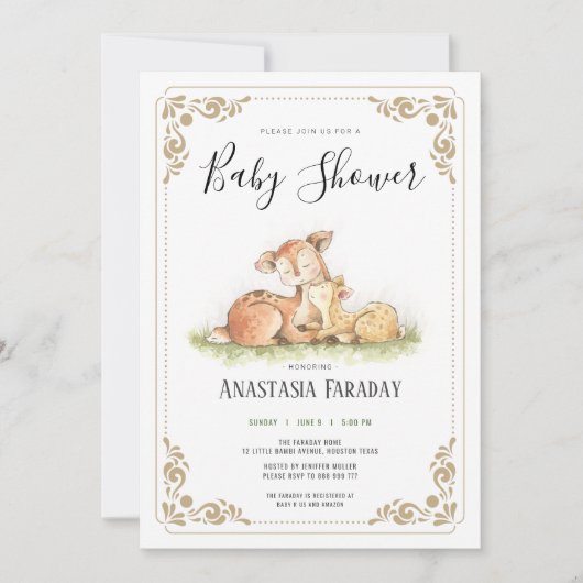 Invitation Baby shower de cerfs d'animaux des bois (Devant)