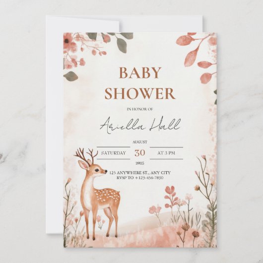 Invitation Baby shower de cerfs de bois (Devant)