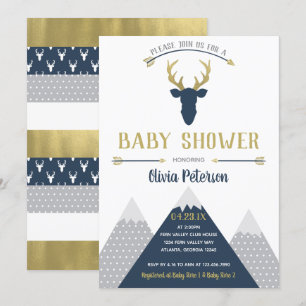 Invitation Baby shower de cerfs de bois, Faux Foil