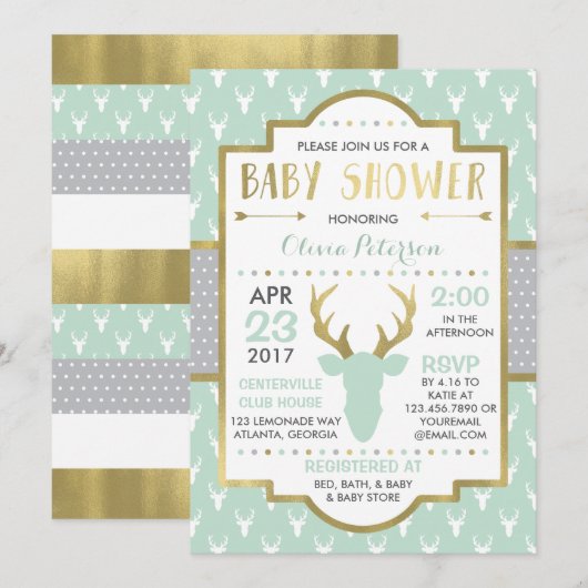 Invitation Baby shower de cerfs de bois, Faux Foil (Devant / Derrière)