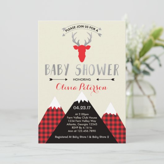 Invitation Baby shower de cerfs de bois, Faux Foil (Debout devant)