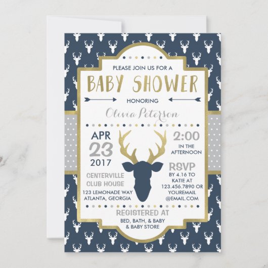Invitation Baby shower de cerfs de bois, Faux Foil (Devant)