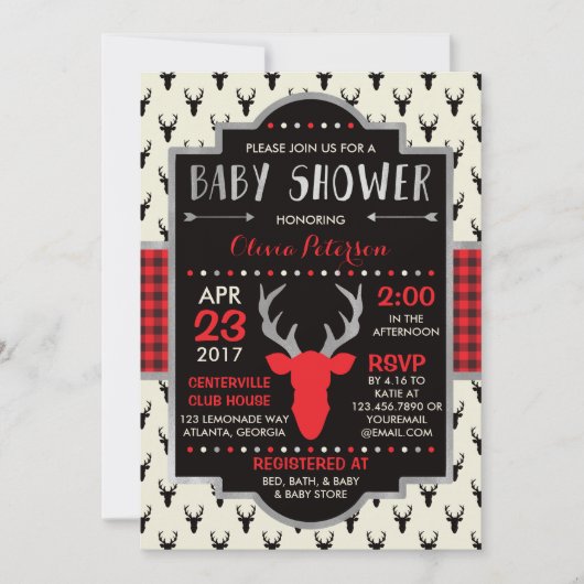 Invitation Baby shower de cerfs de bois, Faux Foil (Devant)