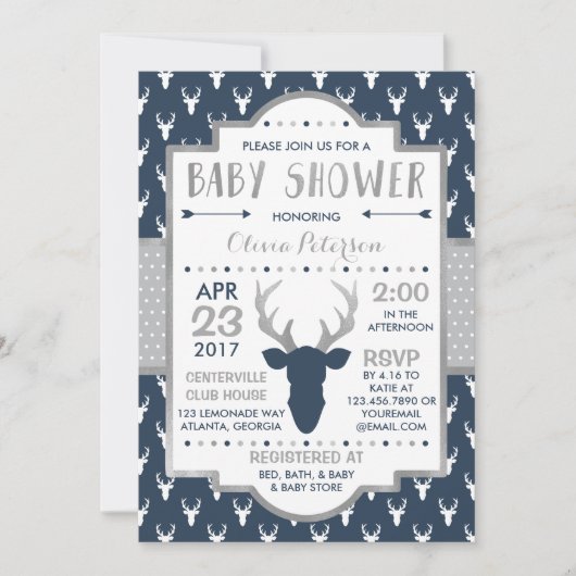 Invitation Baby shower de cerfs de bois, Faux Foil (Devant)