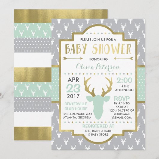 Invitation Baby shower de cerfs de bois, Faux Foil (Devant / Derrière)