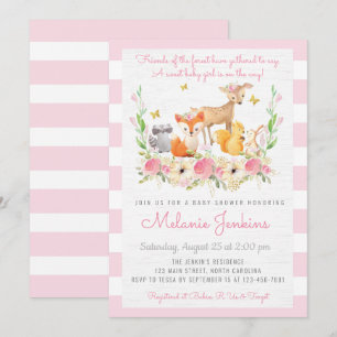 Invitation Baby shower de cerfs de Fille Woodland