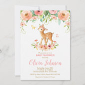 Invitation Baby shower de cerfs de fleurs Animaux de forêt Pe (Devant)
