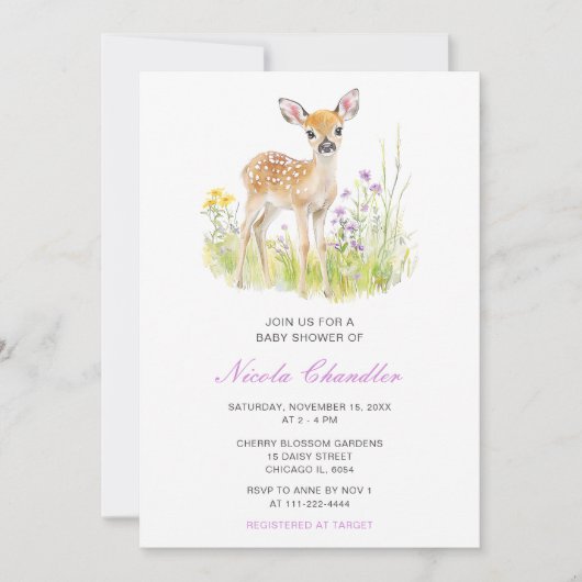 Invitation Baby shower de cerfs de printemps (Devant)