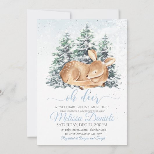 Invitation Baby shower de cerfs d'hiver Boy Deer W (Devant)
