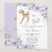 Invitation Baby shower de cerfs en bois blanc violet (Devant / Derrière)