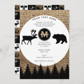 Invitation Baby shower de cerfs et ours rustiques (Devant / Derrière)