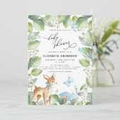 Invitation Baby shower de cerfs- Floral bleu (Debout devant)