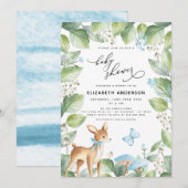 Invitation Baby shower de cerfs- Floral bleu (Devant / Derrière)