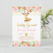 Invitation Baby shower de cerfs Floral Pink & Gold (Debout devant)
