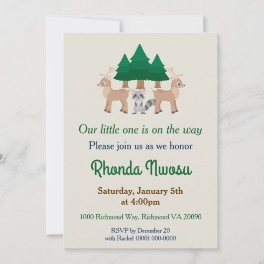 Invitation Baby shower de Cerfs mignons et Raccoon (Devant)