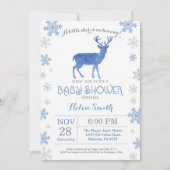 Invitation Baby shower de cerfs Winter Blue Boy Snowflake (Devant)