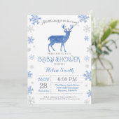 Invitation Baby shower de cerfs Winter Blue Boy Snowflake (Debout devant)