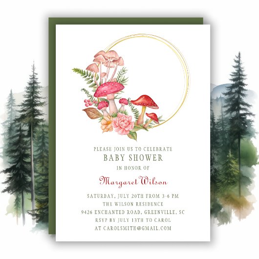 Invitation Baby shower de champignon à l'aquarelle rouge du b