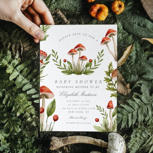 Invitation Baby shower de champignon d'aquarelle de bois