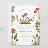 Invitation Baby shower de champignon d'aquarelle de bois (Devant)