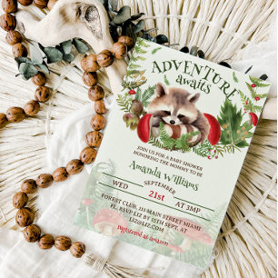 Invitation Baby shower de champignon Raccoon Woodland
