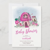 Invitation Baby shower de champignon rose blanc (Devant)
