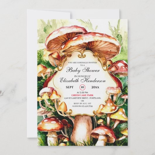 Invitation Baby shower de champignon Whimsical Woodland (Devant)