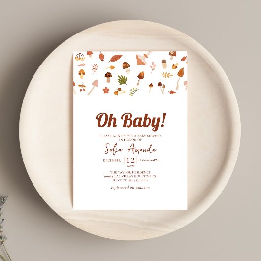 Invitation Baby shower de champignons d'automne