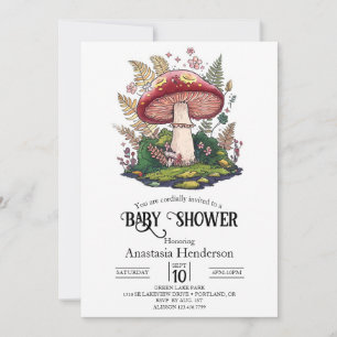 Invitation Baby shower de champignons de bois coloré