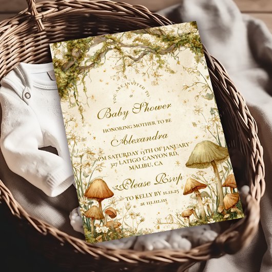 Invitation Baby shower de champignons de bois enchanté