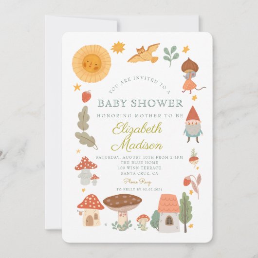 Invitation Baby shower de champignons de forêt (Devant)