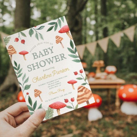 Invitation Baby shower de champignons de forêt